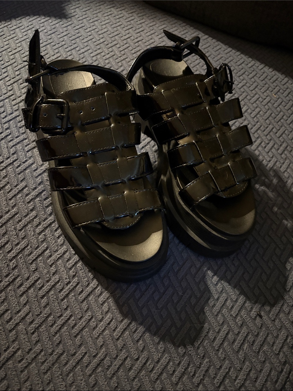 Women’s Faux Patent Leather Black Fisherman Sandals
